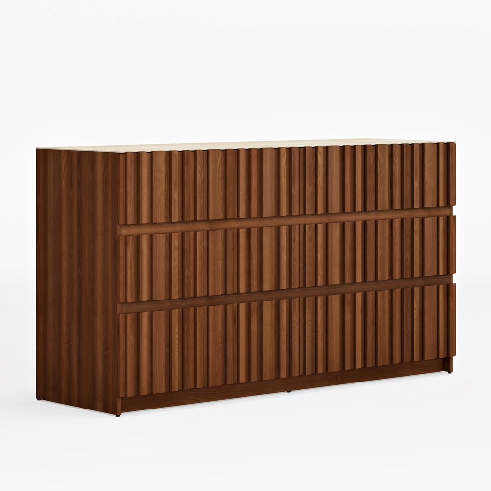 59" Walnut and Sintered Stone 6-Drawer Lighted Dresser window image