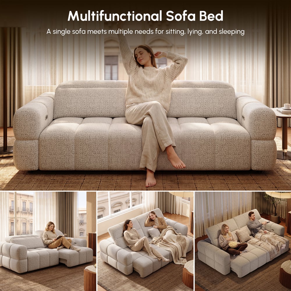 Performance Chenille Power Sleeper Sofa with Adjustable Headrests window image