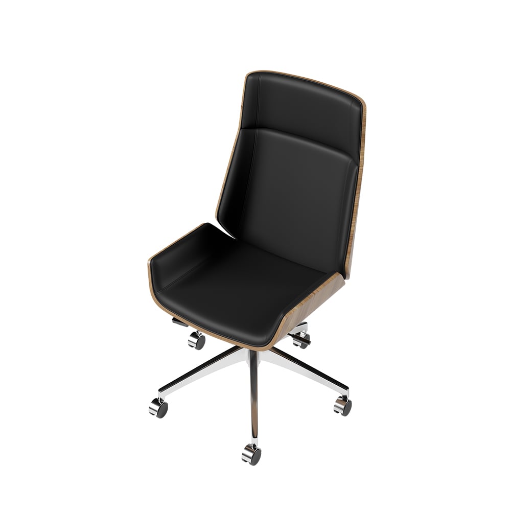 Ultic Matte Black L Shaped Home Office Desk & Faux Leather Office Chair Set with Wheels window image