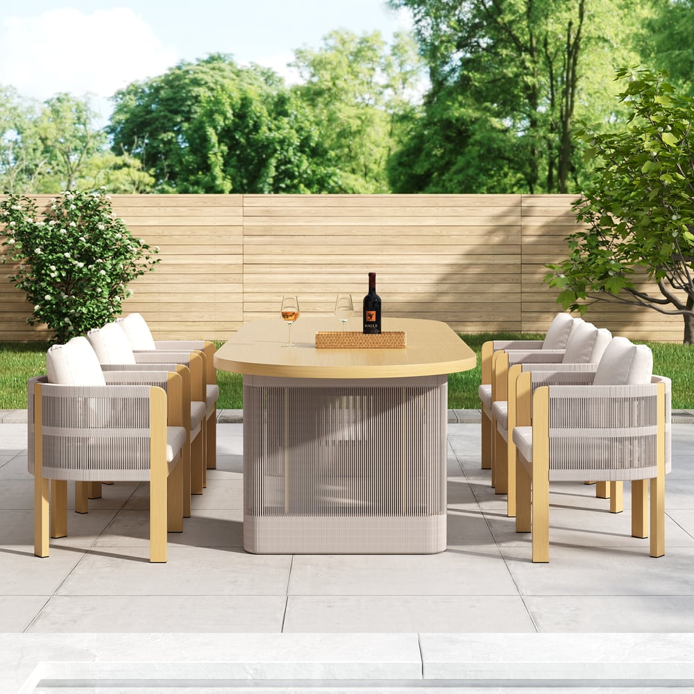 Costra 9-Piece Outdoor Aluminum & Rope Extendable Dining Set with 8 Chairs window image
