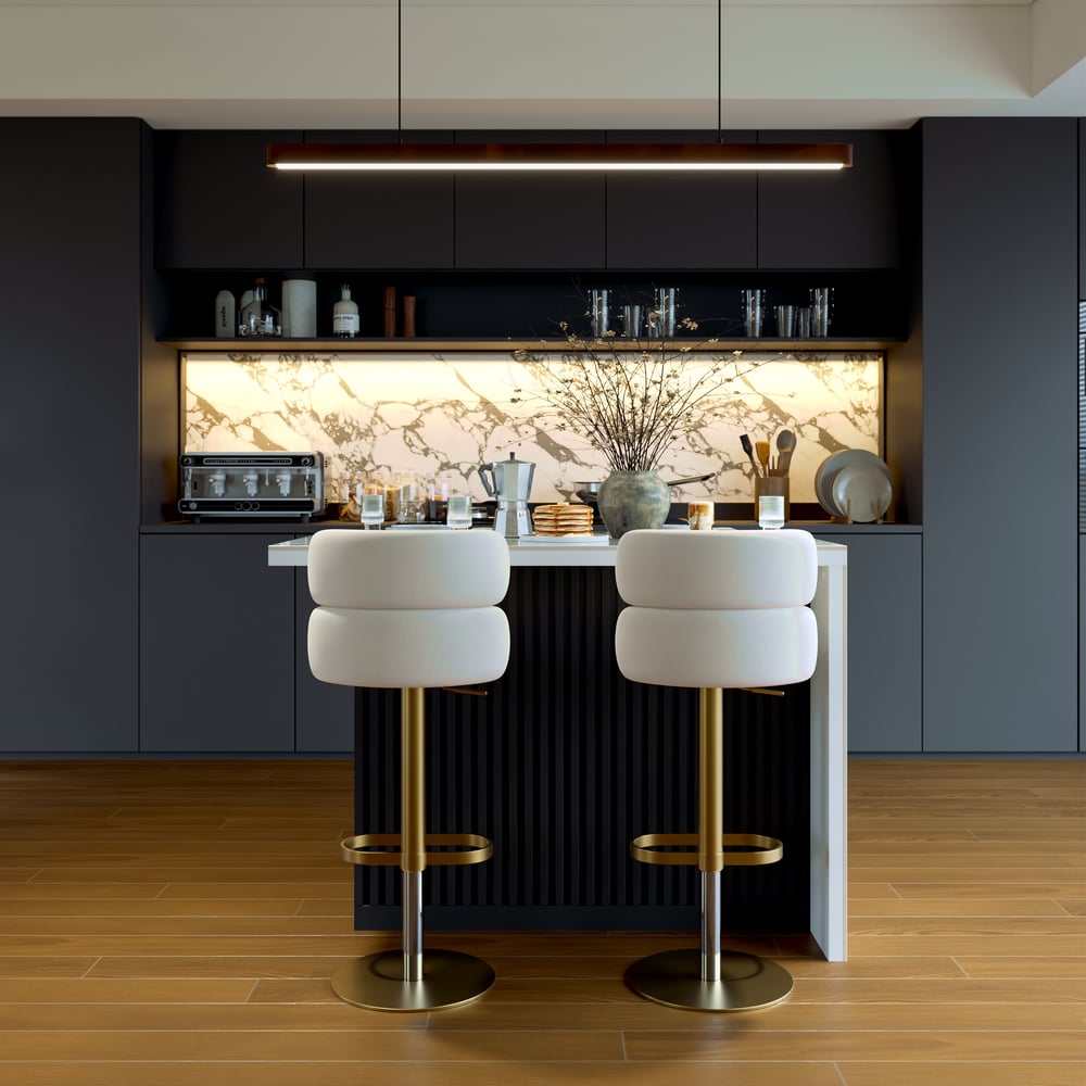 Modern 1270 mm Glossy Sintered Stone Kitchen Island with Storage, White & Black window image