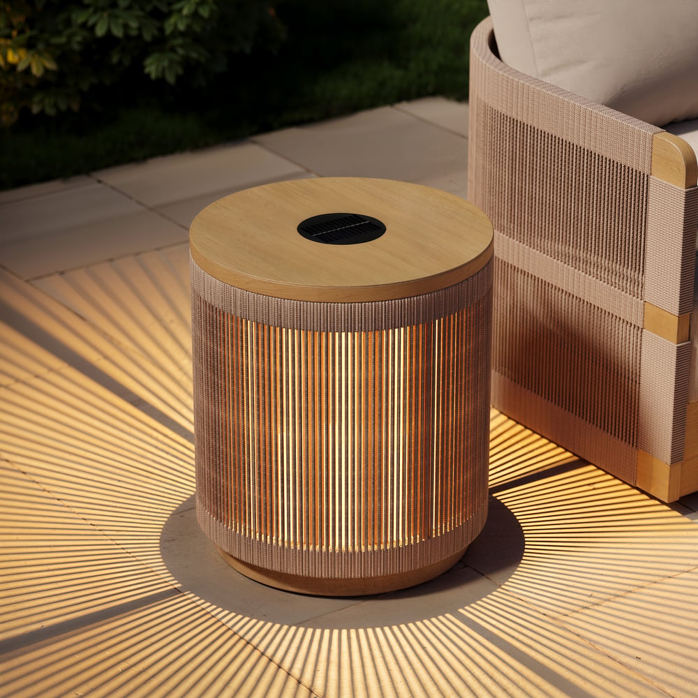 Costra Outdoor Handwoven Rope & Aluminum Storage Side Table with LED window image