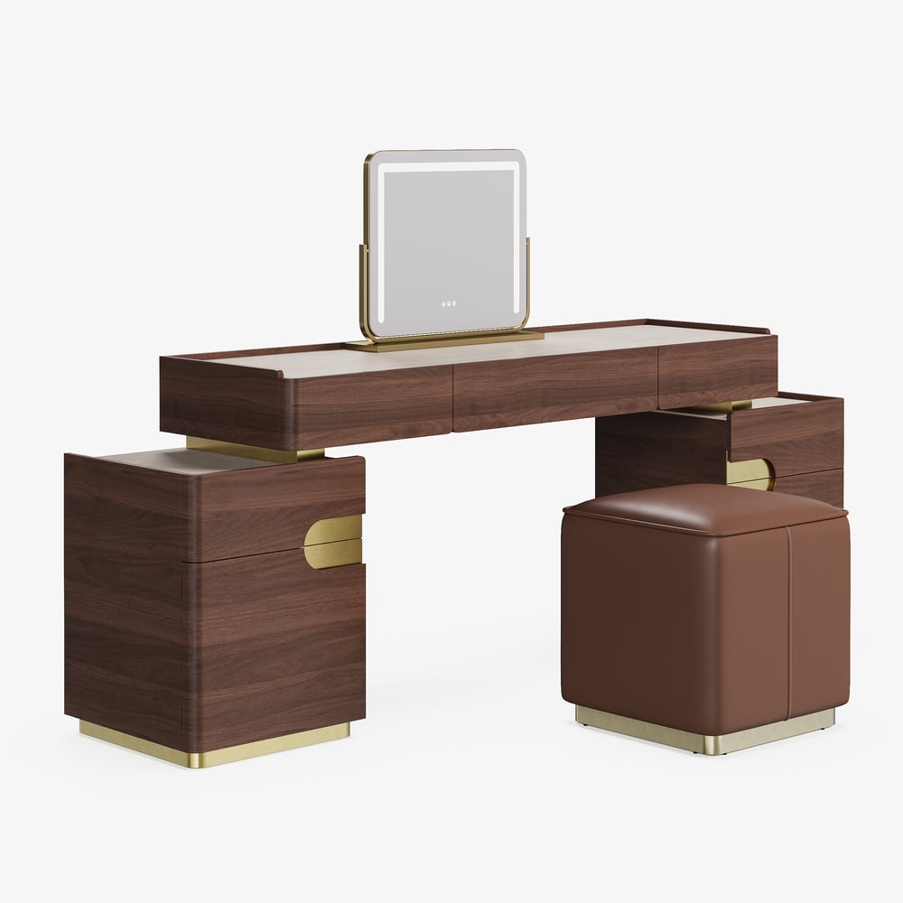 Horva Extendable Walnut Makeup Vanity Set (57"–73") window image