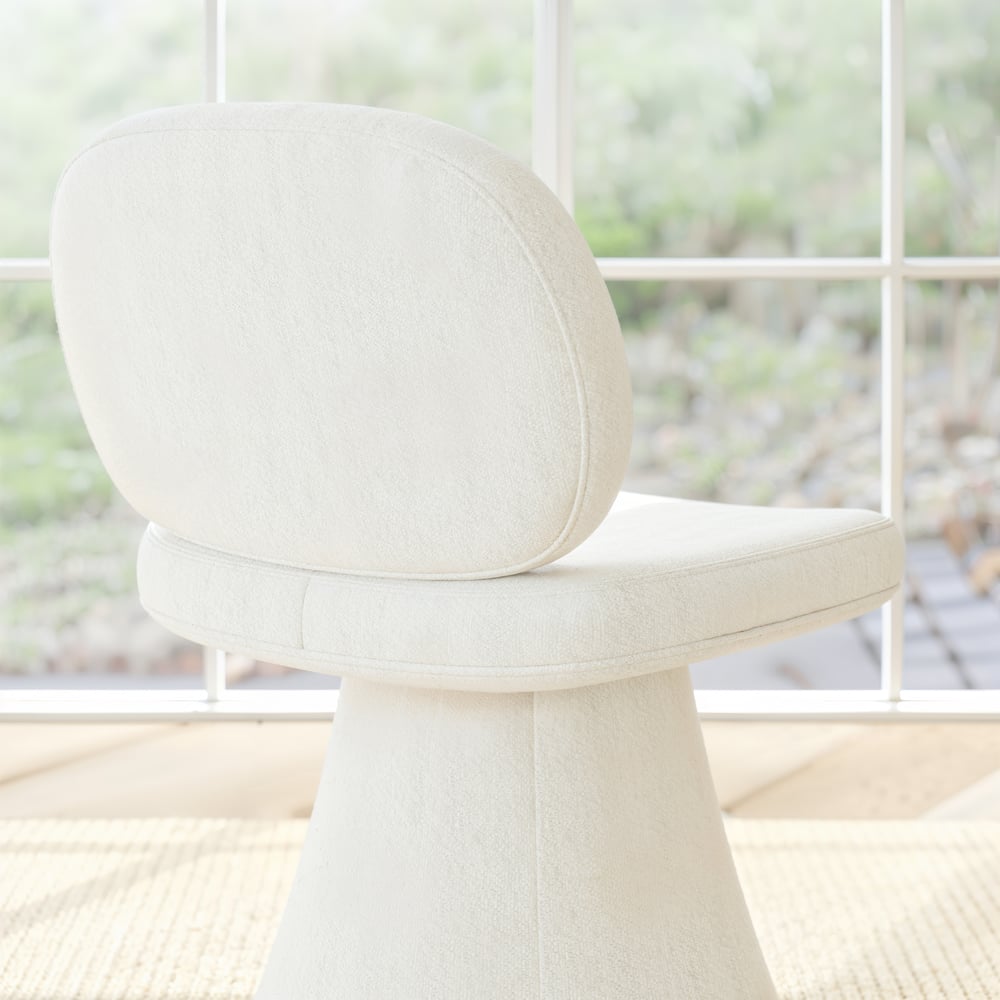Warm White Performance Chenille Swivel Dining Chair, 1 Piece window image
