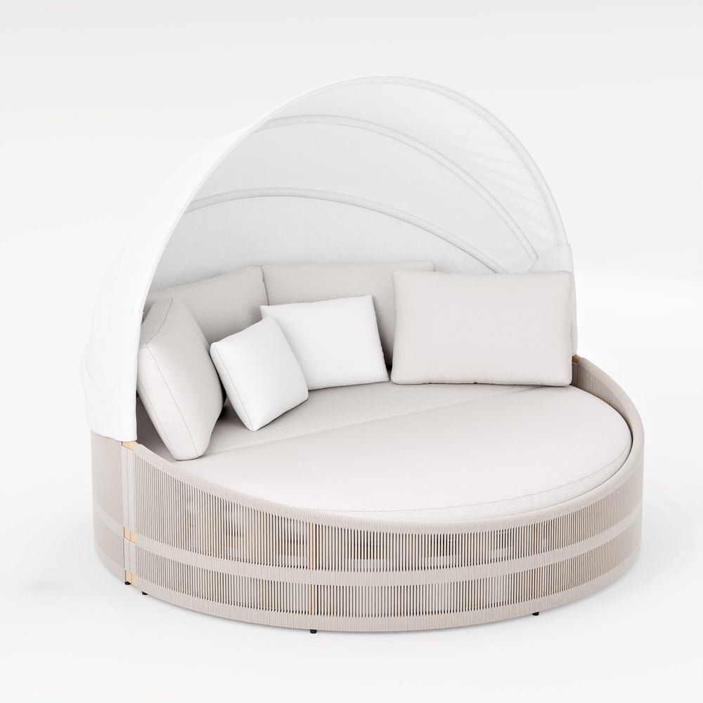 Costra Weatherproof Round Patio Daybed with Adjustable Canopy Ivory window image