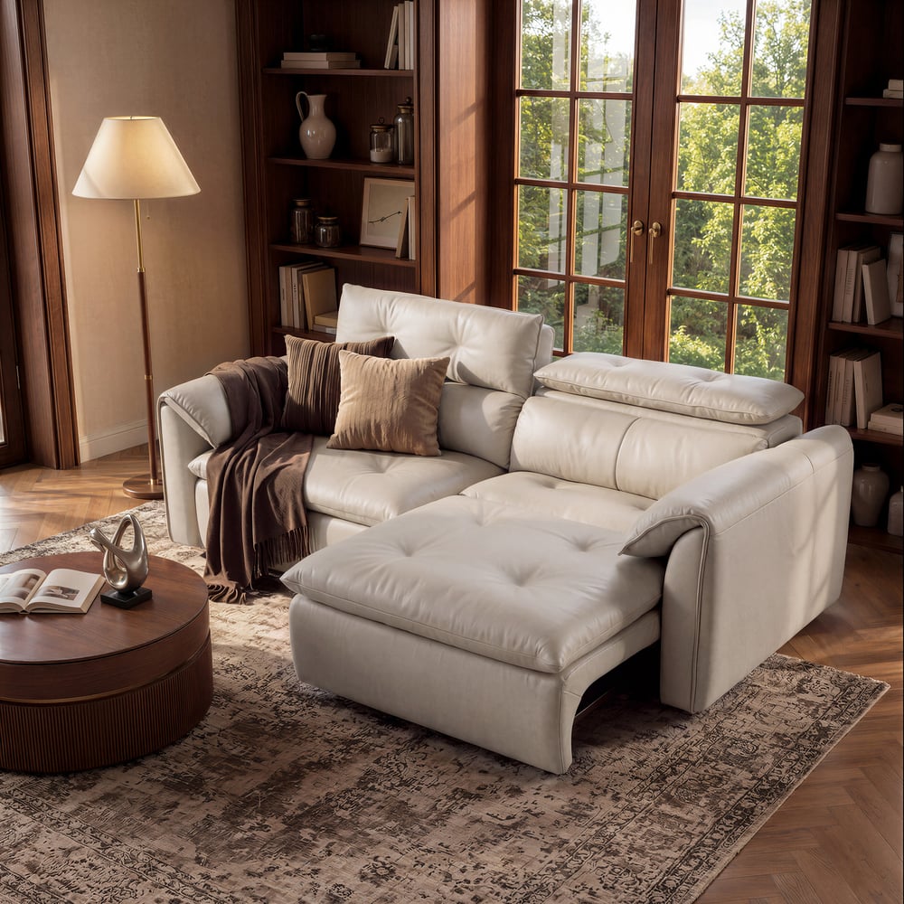87" 2-Seater Genuine Leather Power Convertible Sleeper Sofa with Adjustable Headrests window image