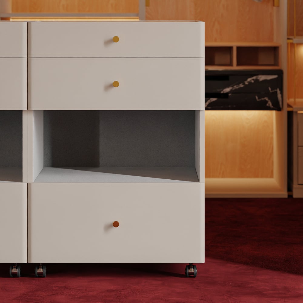 Îlot de dressing pour bijoux avec plateau en verre et éclairage image de fenêtre