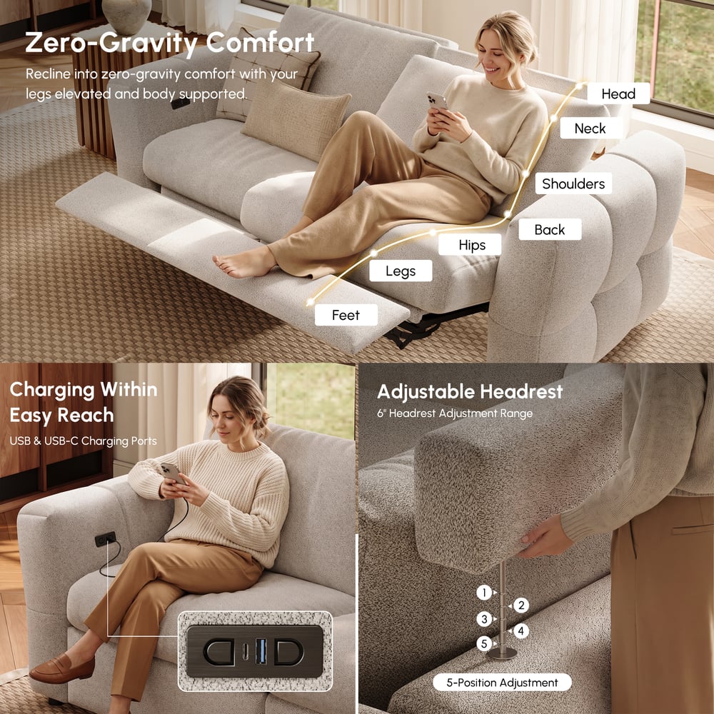 Glidio Chenille Power Reclining Sofa with Adjustable Headrests window image