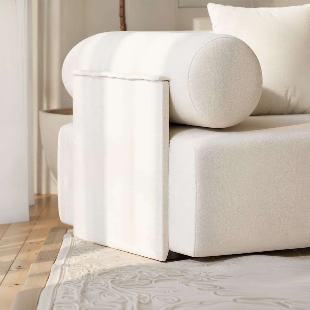 Serene Modern White Chenille Velvet Lounge Accent Chair window image