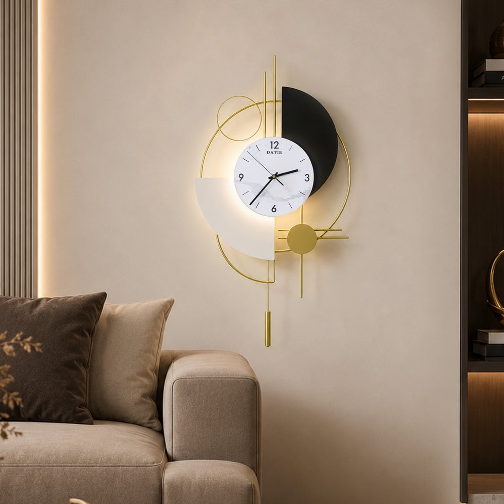 77cm Modern Metal Wall Clock with Dimmable LED Light and Remote Control window image