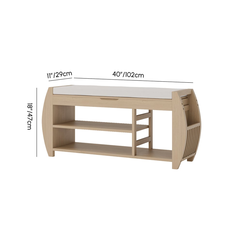 40'' Wood Veneer Whitewash Shoe Storage Entryway Bench with Shoe Rack weights dimensions image