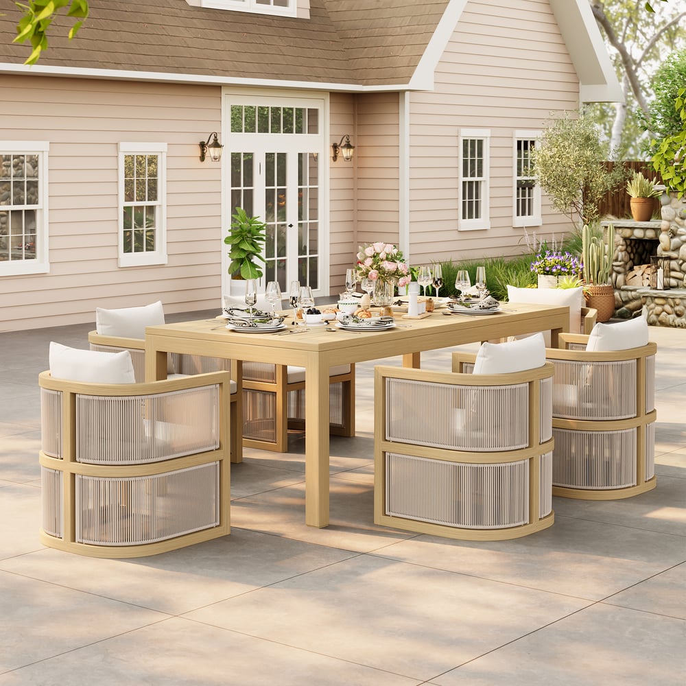 Wevara 78" Natural-Finish Aluminum Slatted Outdoor Dining Table in Natural window image