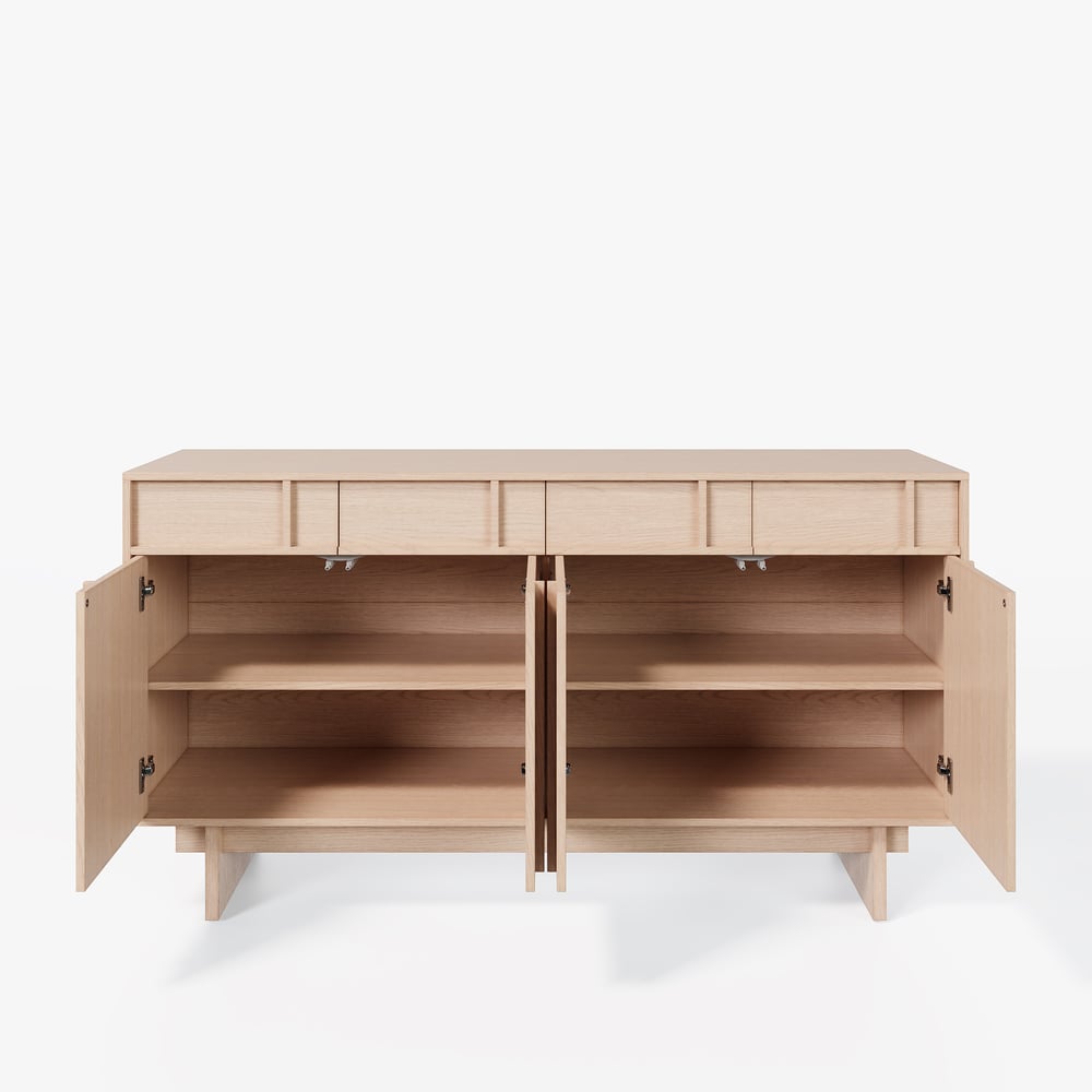 Mid Century Modern 60" Natural Wood Sideboard with Storage & Adjustable Shelves window image