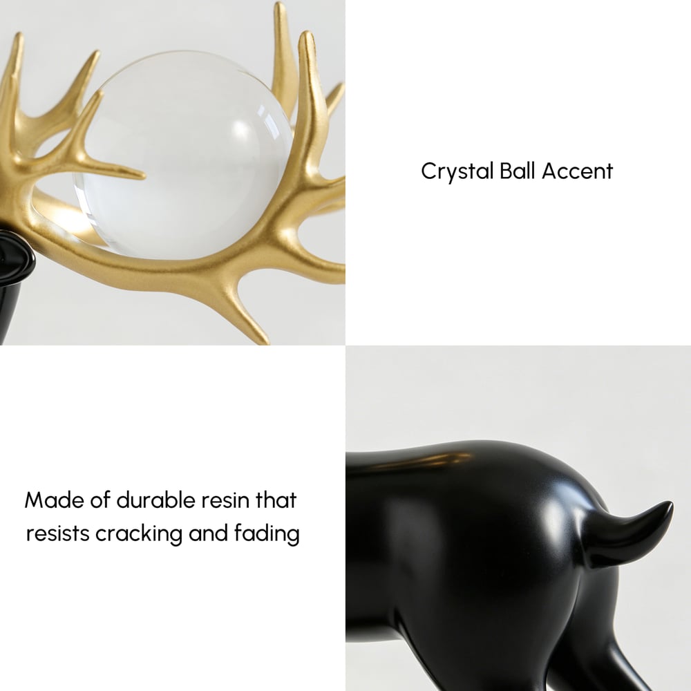 3PCS Black Deer Figurine with Decorative Plate Set Luxury Resin Animal Sculptures window image