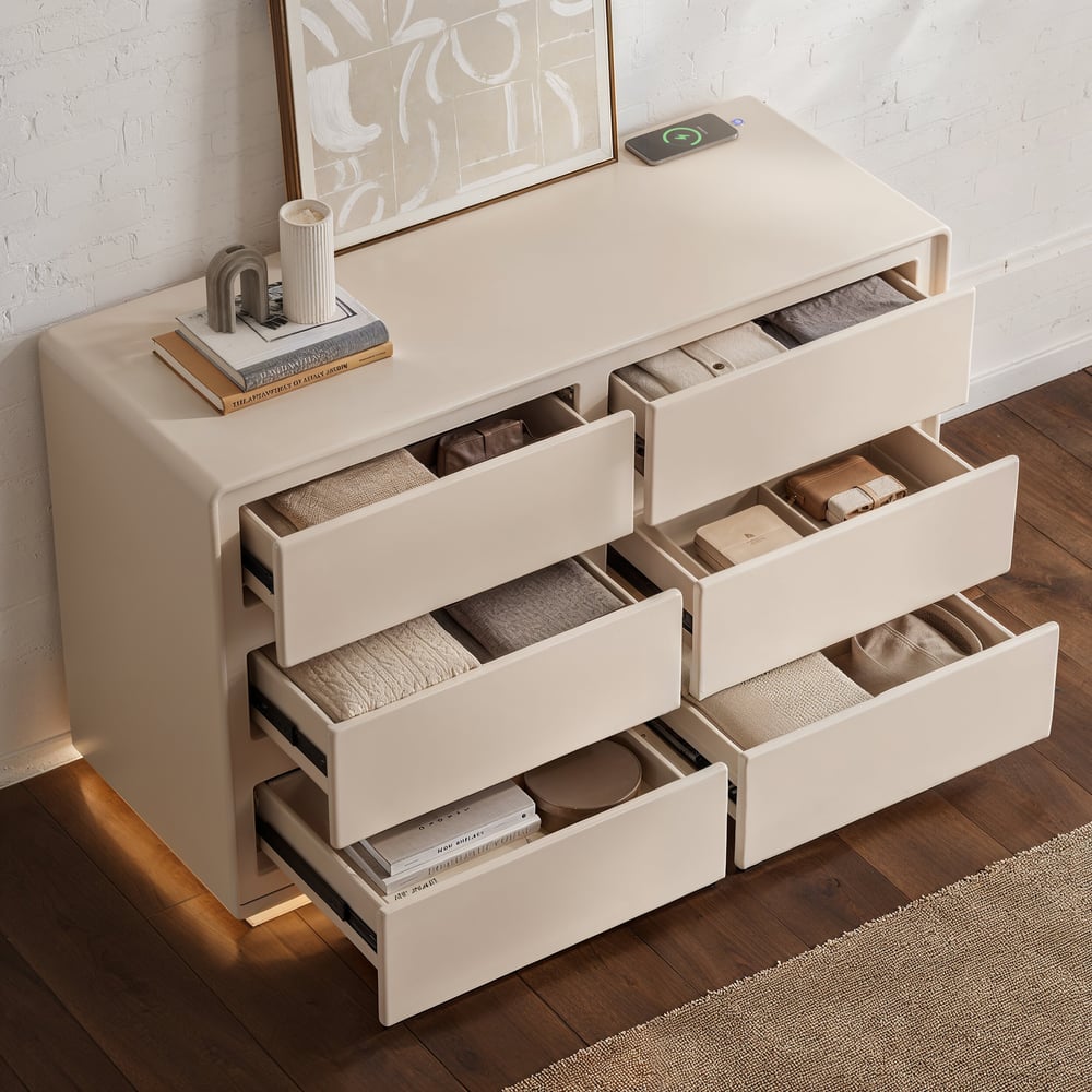 Modern 47" 6-Drawer Dresser with Light and Charging Station window image