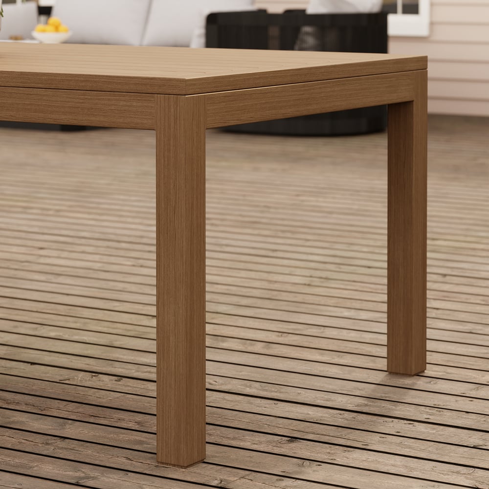Wevara 78" Walnut-Finished Aluminum Slatted Outdoor Dining Table window image