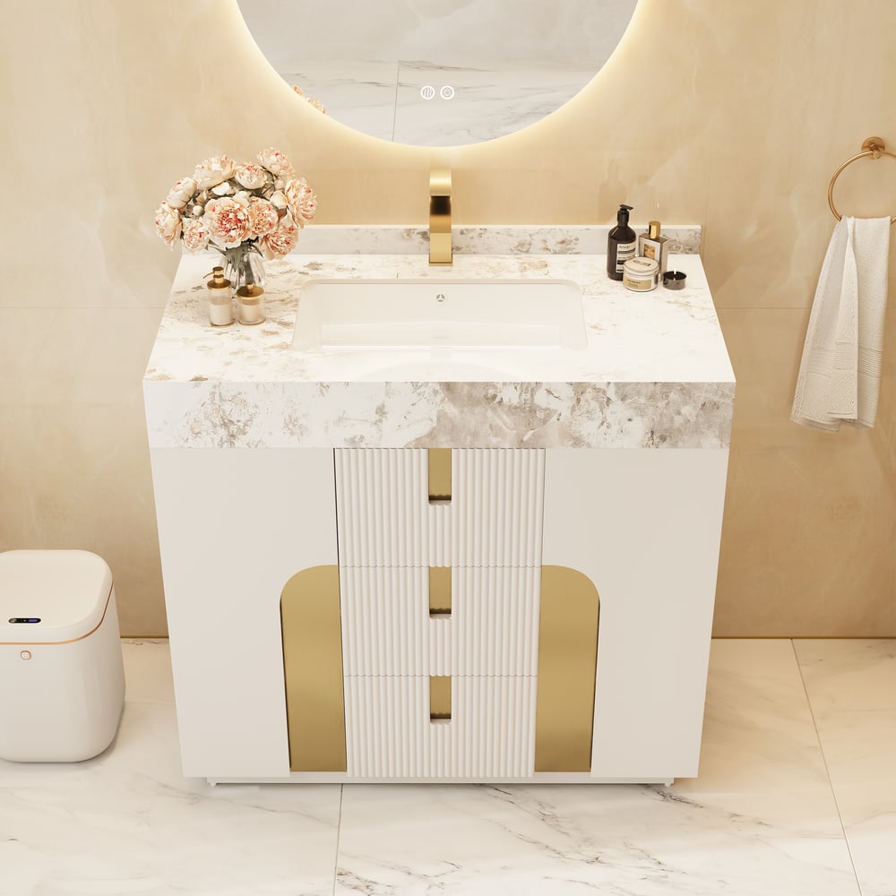 915mm Artus Freestanding Bathroom Vanity Single Sink Vanity Cabinet Sintered Stone Top window image