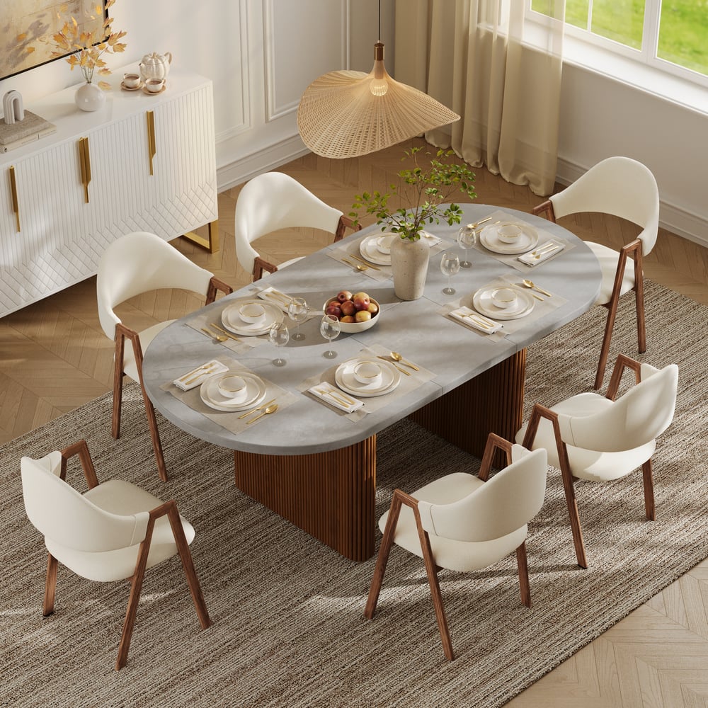 Japandi 63"-79" Extendable Oval Concrete Gray Dining Table, Seats 4-6 window image