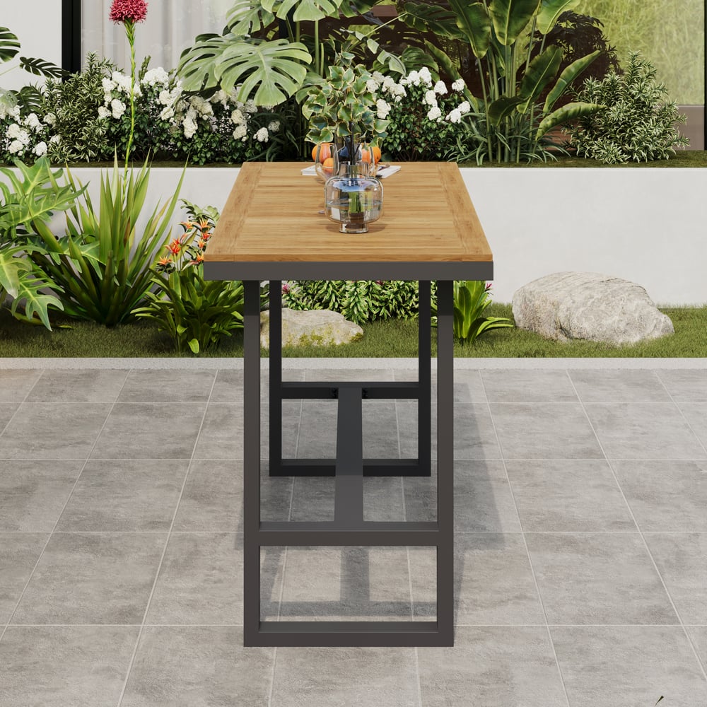 Tevara Outdoor Teak Wood Slat Top & Dark Grey Aluminium Frame Bar Table for Patio window image