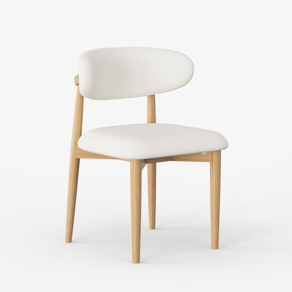 Modern Natural Boucle Dining Chair with Rubber Wood Legs, 1 Piece window image