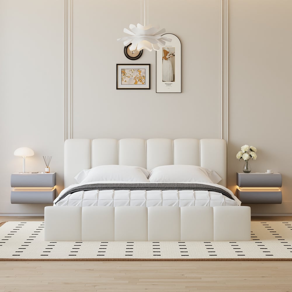 Humply Floating Leather 2-Drawer Smart LED Nightstand with Sintered Stone Top window image