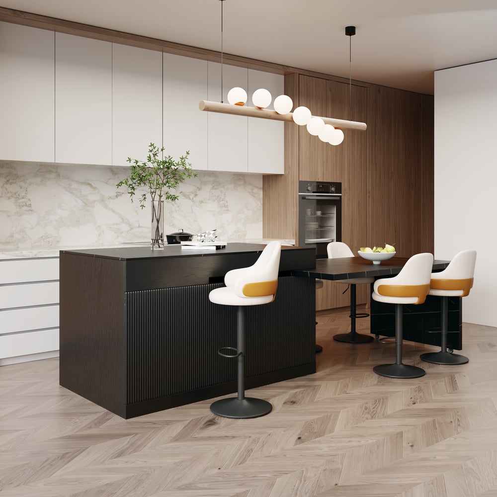 Îlot de cuisine en bois extensible de 81 à 112 pouces avec rangement, noir image de fenêtre