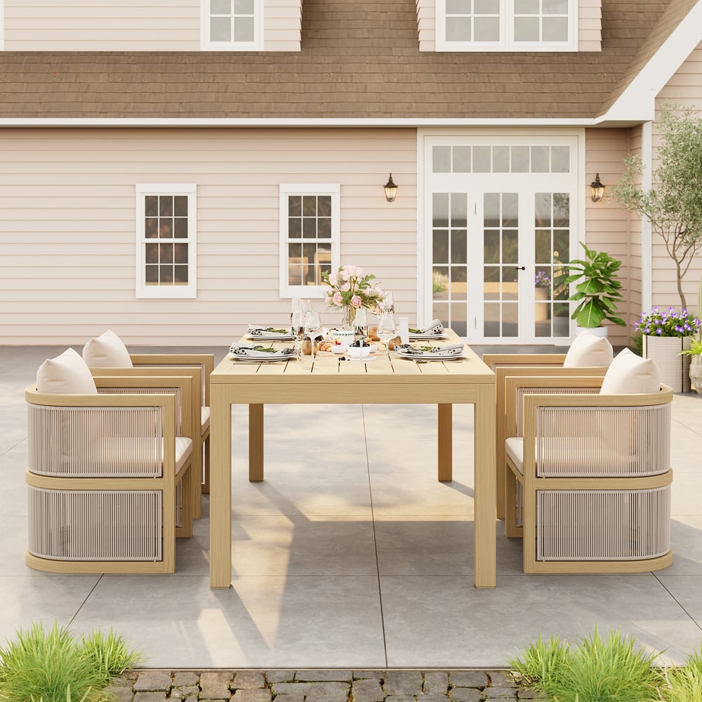 Wevara 78" Natural-Finish Aluminum Slatted Outdoor Dining Table in Natural window image