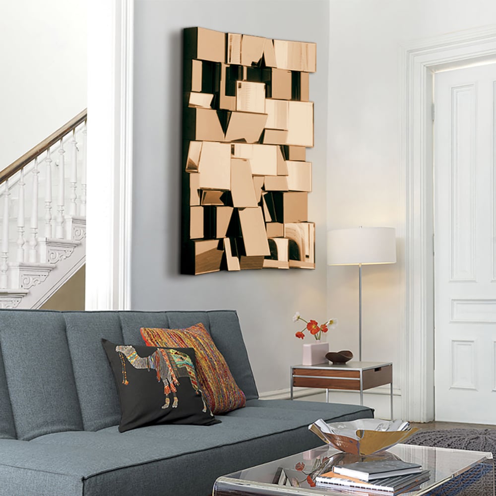 100cm Brown Glass Wall Mirror Geometric Decorative Mirror Vertical & Horizontal Mounting window image