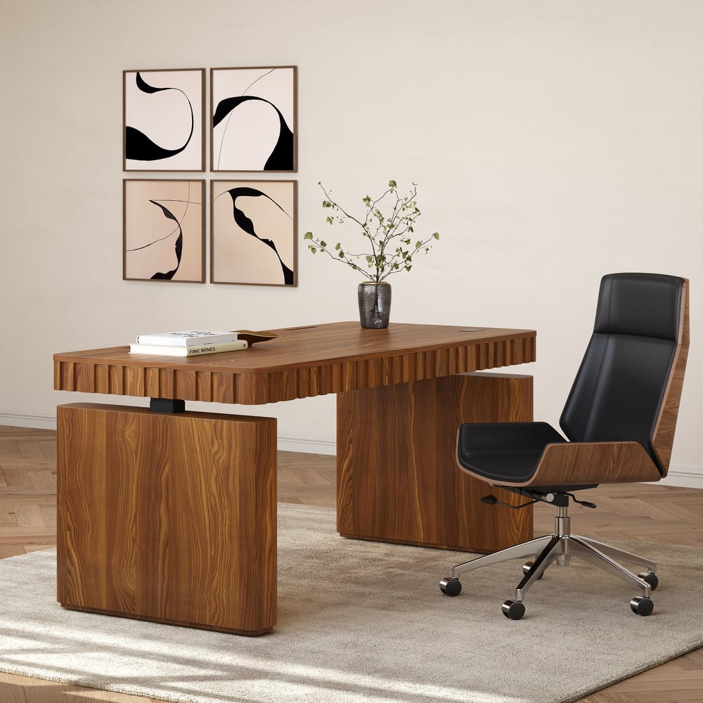 Aura 63" Walnut Fluted Electric Adjustable Standing Desk window image
