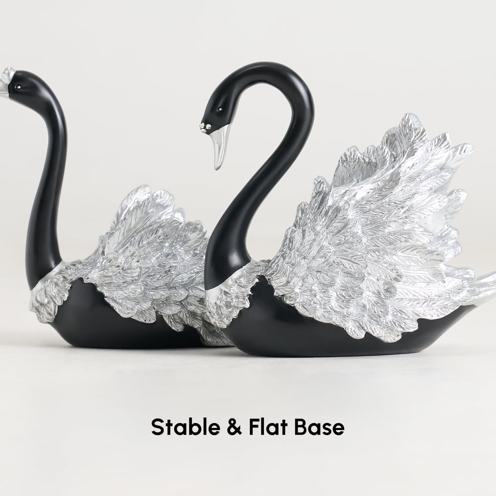 2-Piece Resin Swan Figurines – Elegant Black & Silver Swan Decorative Storage Set window image