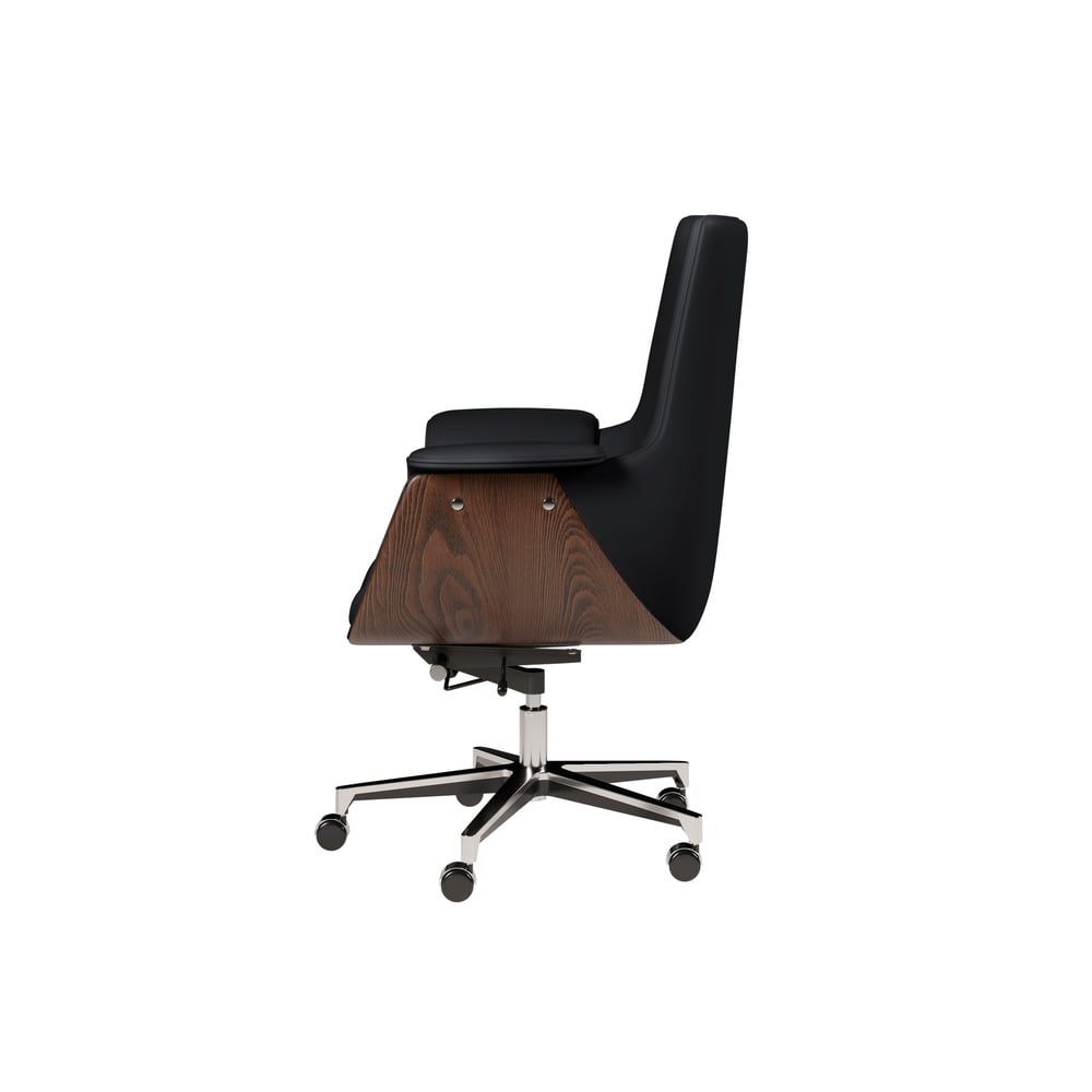 Walnut Double Desk with Drawers & 2 Black PU Leather Modern Home Office Chairs window image