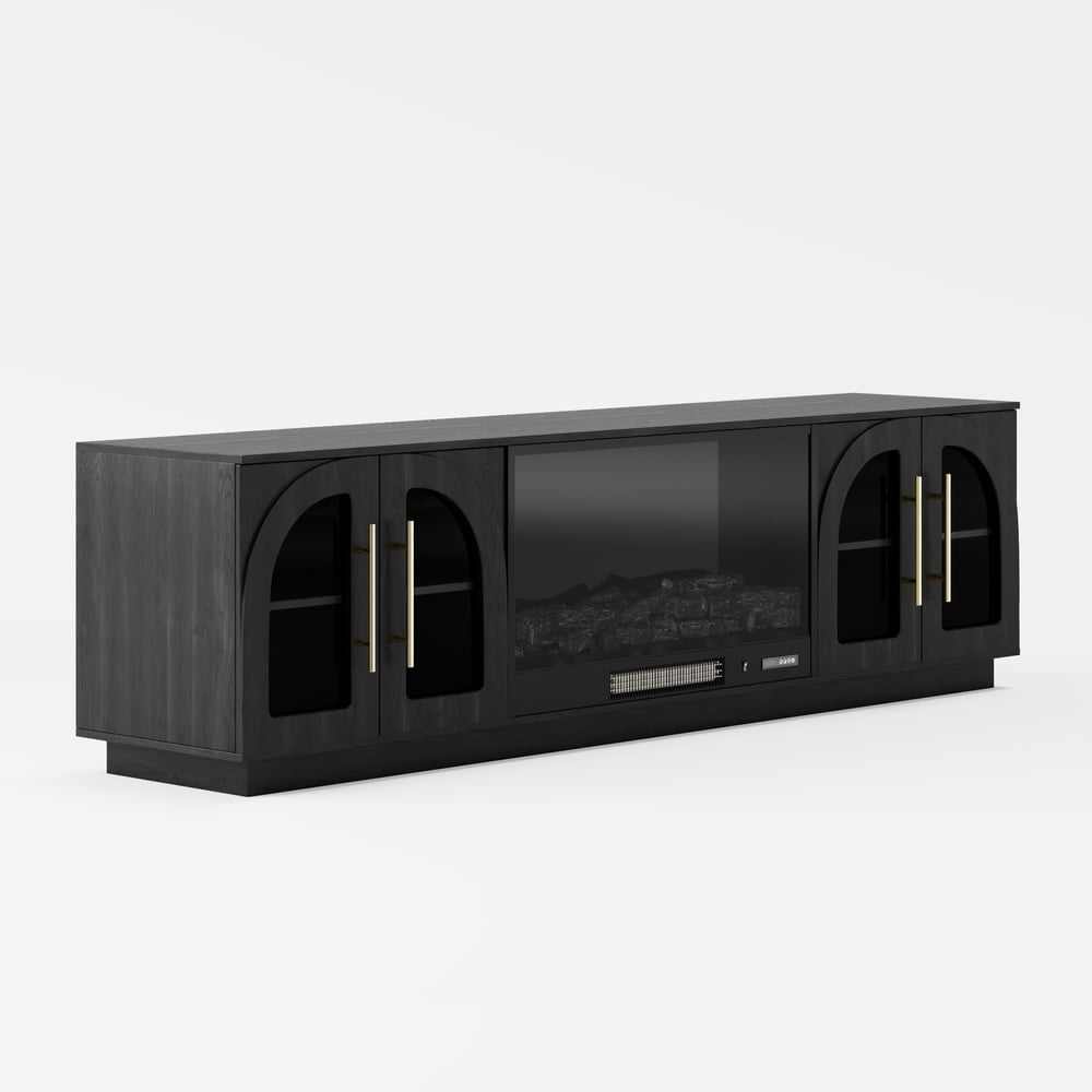Arune 80" Arched Glass Doors TV Stand with Electric Fireplace & Remote Control window image