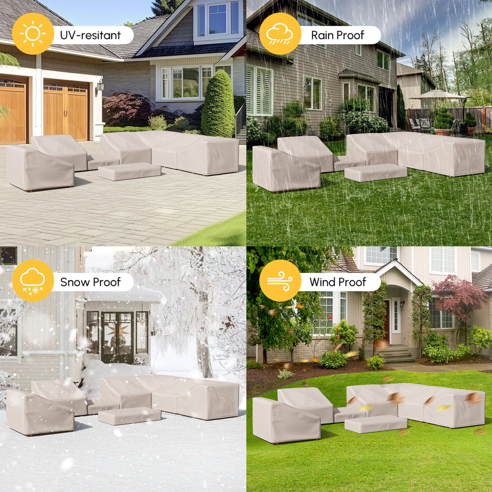 Grida Outdoor 600D Tough Canvas Waterproof Patio Furniture Set Covers in Ivory window image
