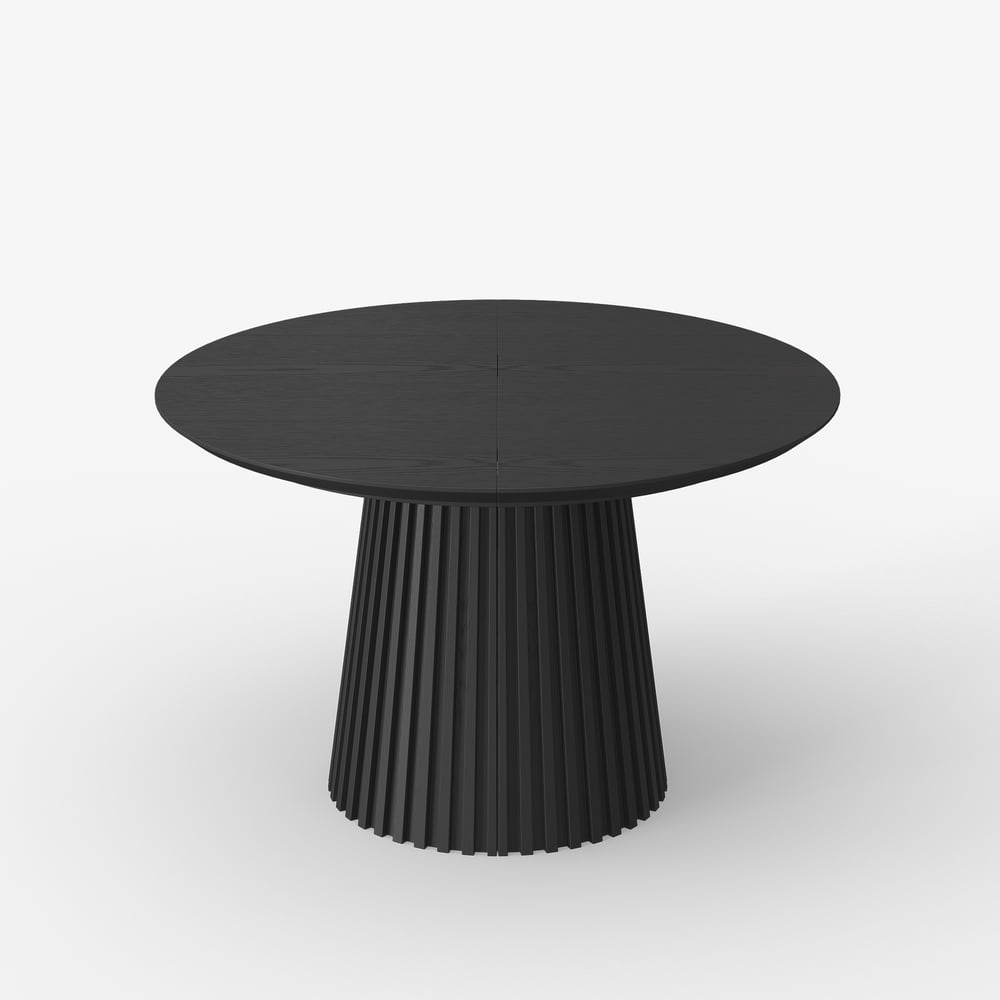 Modern 47"-79" Extendable Black Wood Dining Table with Fluted Base, Seats 4-6 window image