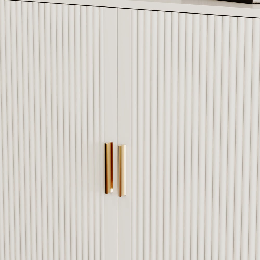37" Warm White Shoe Storage Fluted Entryway Cabinet, Right Hand window image