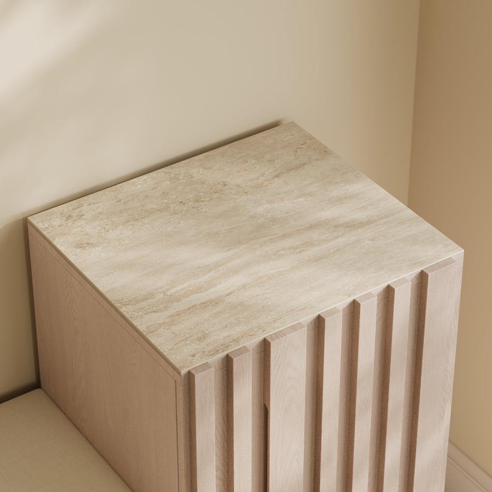 Banc de rangement pour chaussures en bois Aura 47 po avec armoire sur le côté droit pour l'entrée image de fenêtre