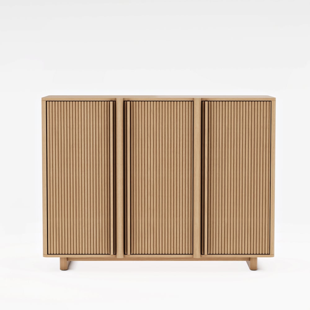 Lineva 48" Ash Wood Veneer Shoe Storage Fluted Entryway Cabinet window image