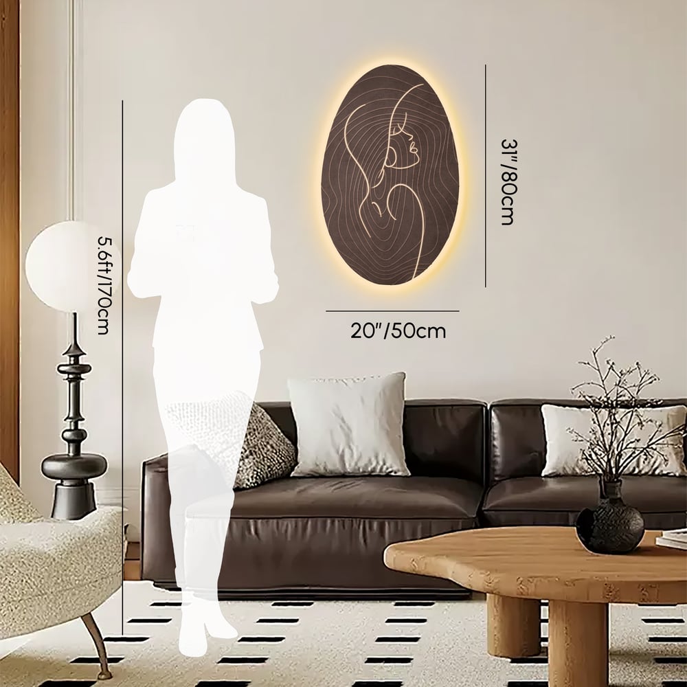 80cm Illuminated Abstract Figure Wall Art with Warm LED Backlight, Textured Wall Decor weights dimensions image