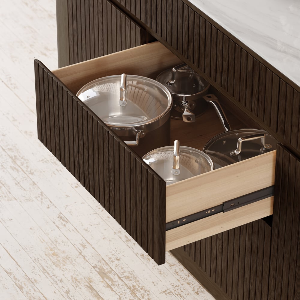 Mid-Century 72" Glossy Sintered Stone Kitchen Island with Storage, Smoky Brown window image