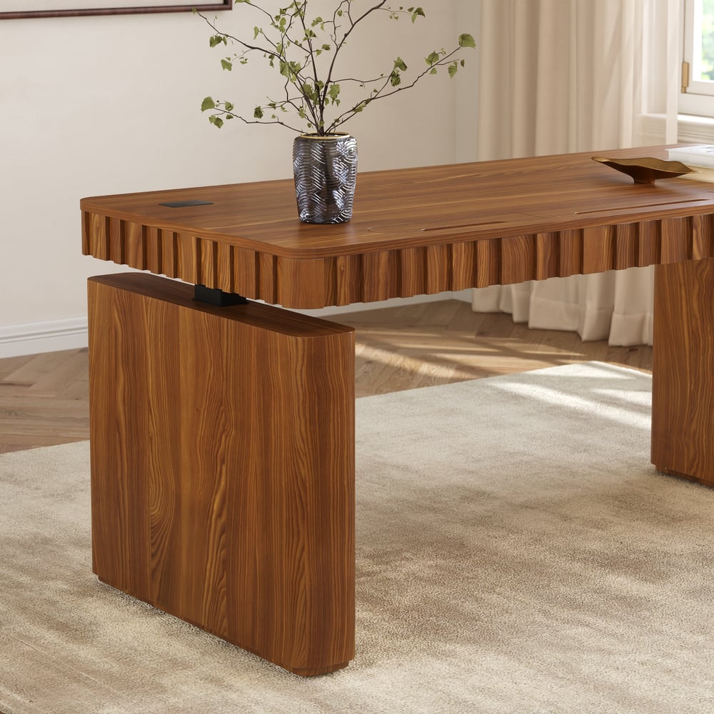 Aura 63" Walnut Fluted Electric Adjustable Standing Desk window image
