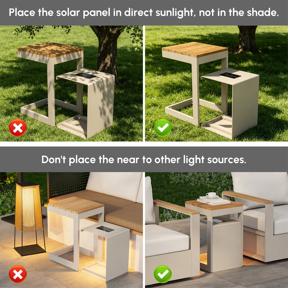 Tevara Outdoor Teak Aluminium Sand Side Table with Solar Light window image