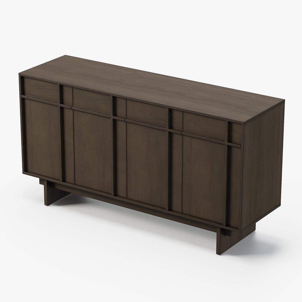 Panvyr Mid Century 60" Smoky Brown Wood Sideboard with Storage & Adjustable Shelves window image