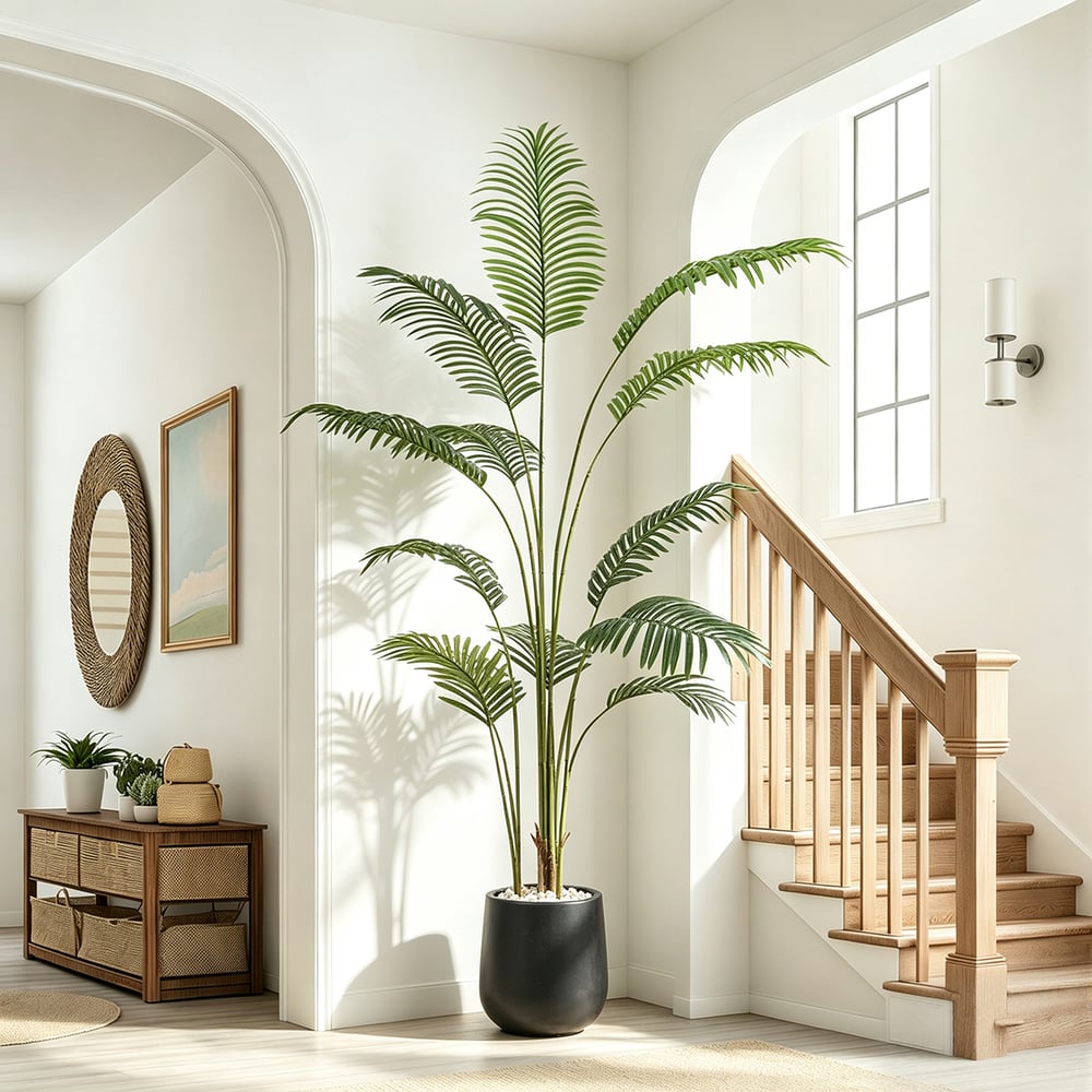6 ft. Artificial Areca Palm Tree with Planter and Decorative Stones window image