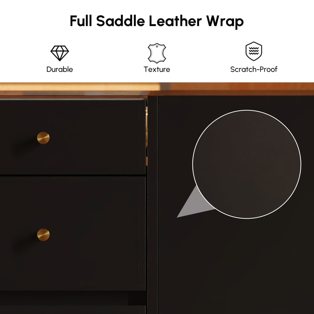Selvo Saddle Leather Black Closet Island with Storage, Light and Jewelry Display window image