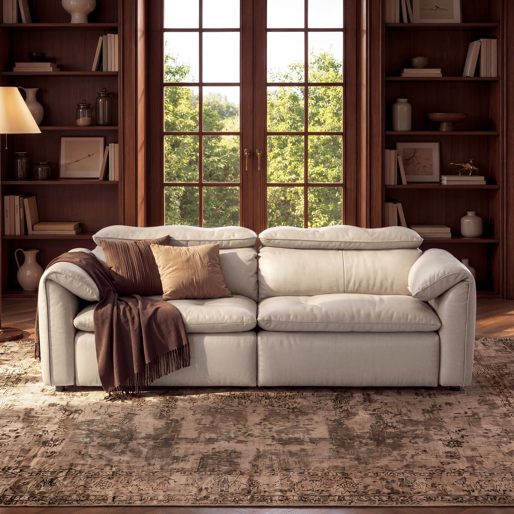 87" 2-Seater Genuine Leather Power Convertible Sleeper Sofa with Adjustable Headrests window image