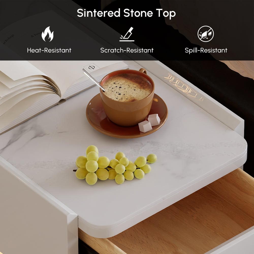 Narrow Smart LED Nightstand with  Sintered Stone Top window image