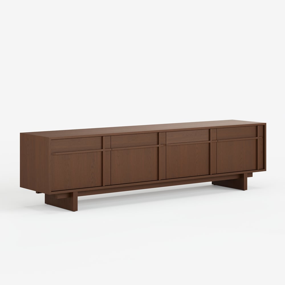 Panvyr 80" Ash Wood Walnut TV Stand with Storage window image