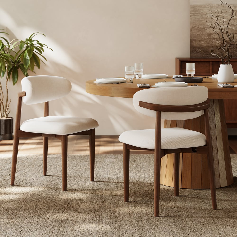 Nowoczesne krzesło do jadalni z drewna orzechowego i lnu, z nogami z drewna kauczukowego, 1 sztuka obraz okna