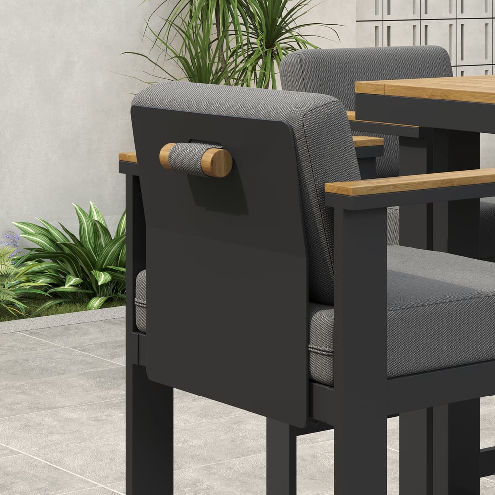 Axis 7-Piece Outdoor Teak Wood Modern Bar Dining Table Set with 6 Chairs window image