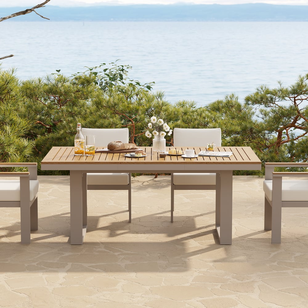 Tevara 6-Person Rectangle Teak & Aluminum Outdoor Patio Dining Table in Sand window image